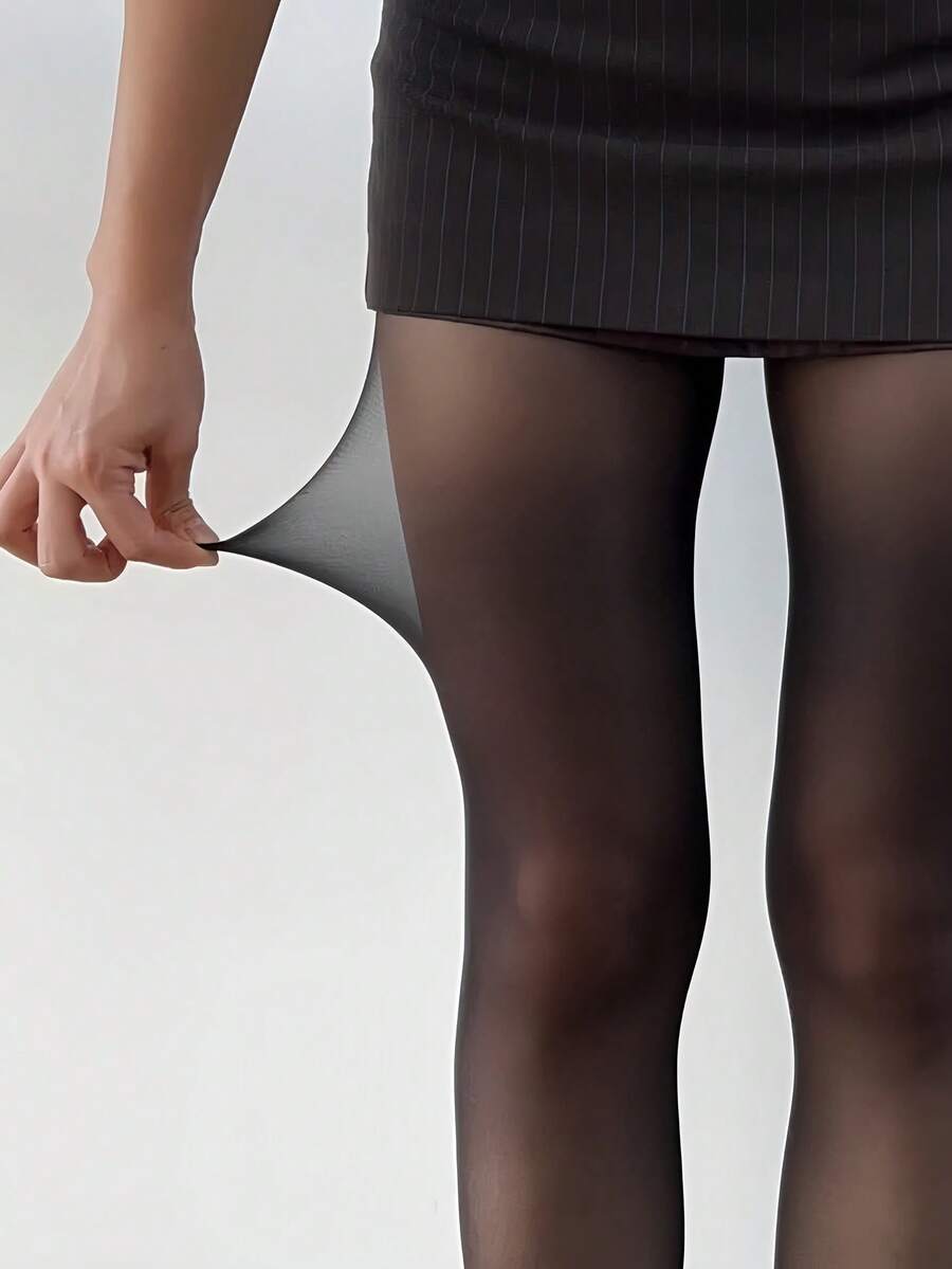 1双黑色半透明女士超薄高腰过膝长筒袜，搭配连衣裙的理想之选，绝佳的圣诞礼物 - 黑色 - 查看 1