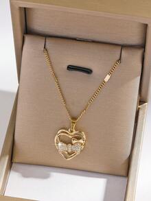 1pc Hollow Heart & Butterfly Cubic Zirconia Pendant Necklace, Gift For Valentine's Day & Daily Wear - Multicolor - View 1