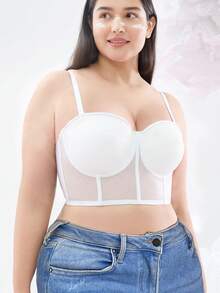 Sujetador sin tirantes talla grande - Paneles de malla transparente, ajuste cómodo y de soporte, adecuado para ocasiones formales y uso diario - Blanco - Ver 7
