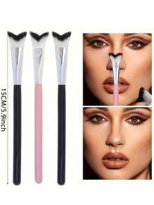 1支鱼尾尖鼻影/高光刷，V形心形鼻部轮廓刷，柔软刷毛，精准化妆工具，用于塑形和提亮 - 彩色 - 查看 1