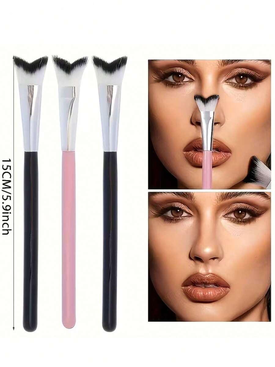 1支鱼尾尖鼻影/高光刷，V形心形鼻部轮廓刷，柔软刷毛，精准化妆工具，用于塑形和提亮 - 彩色 - 查看 1