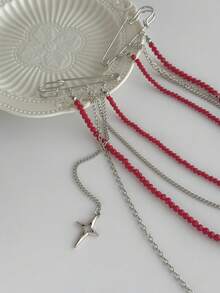 1pc Bohemian Geometric Crystal Beaded Star Pendant Tassel Brooch Pin, Elegant Minimalist For Party, Casual, Street Style, Couple Date, Women's Festival Birthday Versatile Jewelry Gift - Brooch - View 6