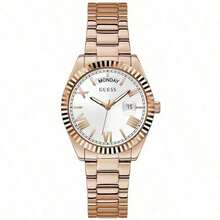 Guess 女士石英表，玫瑰粉石英机芯，不锈钢表带，50米防水，适合日常佩戴、派对佩戴，也可作为生日礼物 - GW0308L3 - 白色+棕色錶帶 - 查看 1