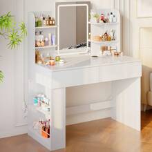 Devoko Dressing Table With LED Lighting, 3 Colors With Adjustable Brightness, Dressing Table With Mirror For Make-Up, Cosmetic Table With Adjustable Shelves, 2 Drawers, Modern, White - View 4