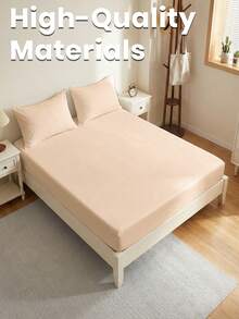 1pc Solid Color Fitted Sheet, Bedding, Fitted Sheet, Mattress Cover, Soft & Comfortable Bed Cover, Skin-Friendly Mattress Protector, Suitable For Home, All Seasons, Dust & Slip Resistant, Made Of Soft Breathable Fabric, Fits Full, Queen Size Beds, Machine Washable, Ideal For Easter, Independence Day, Perfect Holiday Gift - Beige - View 5