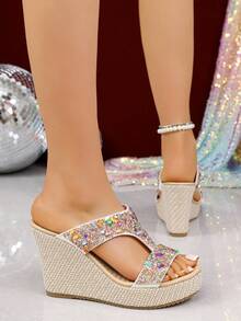 Giày sandal đế xuồng mùa hè mới dành cho nữ, sandal cao gót thoải mái phong cách bohemian. - Màu be - Xem 9