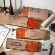 【4款可选】70件/盒木质印章套装，包含大小写字母和数字符号，DIY创意文具，手工礼品 - 均碼 - 查看 12