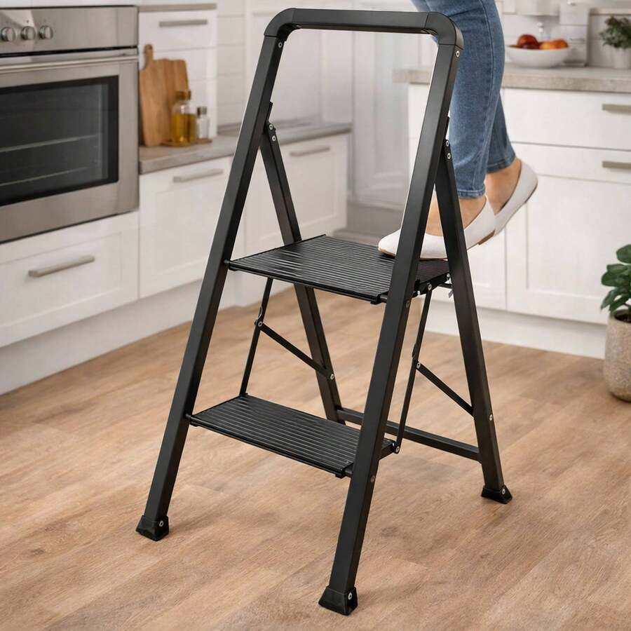 Interior Folding Ladder With 2 Steps In Black Steel - Lightweight, 47.5x42.5x85cm - Multicolor - View 1