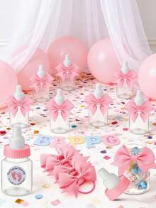 24/12/1 Set - Baby Shower Party Geschenke - Mini Milchflasche Party Geschenktüten Box 1,5"X3,5" - Plastik Milchflaschen mit Dankeschön Aufklebern und Schleifen Baby Shower Geschenke für Gäste Jungen Süßigkeiten Deko - Baby Shower Süßigkeitenglas (Rosa) - Verschiedenfarbig - Übersicht 4