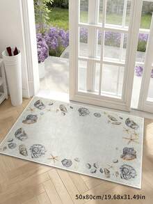 1pc Faux Wool-Like Coastal Seashell Print Decorative Rug/Mat, Machine Washable, Easy Storage & Folding, Suitable For Bedroom, Living Room, Entryway, Adds Summer Vibe To Your Space - Multicolor - View 3