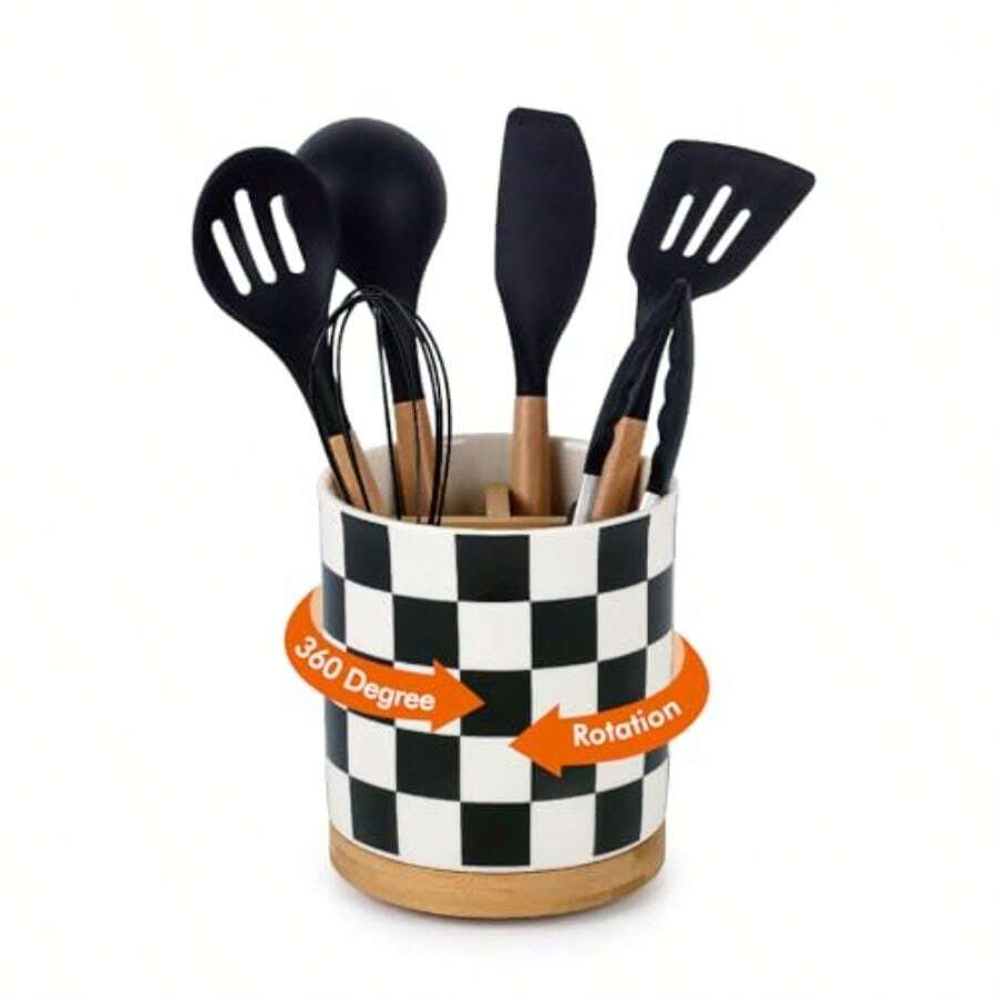 Jan - Soporte para nsilios de 3 cpmentos 7.25 pulgadas organizador de nsilios de cerámica estable organizador de nsilios de cocina juego de organizador de nsilios de cocina - Cuadrado negro - Ver 1