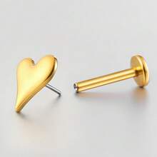 1pc ASTM F136 Titanium 16/18G Asymmetric Heart-Shaped Cartilage Tragus Labret Lip Stud Earring Helix Conch Flat Back Threadless/ Internal Thread Stud Piercing Jewelry For Women Men - Heart-shaped - View 25