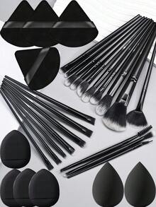 28件套终极化妆刷套装，包含大号散粉刷、腮红刷、轮廓刷、粉底刷、遮瑕刷和眼影刷 - 附赠水滴形美妆蛋、拇指粉扑和三角粉扑 - 尼龙刷毛，适合所有肤质。化妆刷套装，化妆刷套装，化妆刷套装，全套化妆刷，化妆刷套装，全套化妆工具，化妆刷套装，化妆刷套装，化妆礼盒，赠品，专业化妆刷，全套化妆工具 - 黑色 - 查看 15
