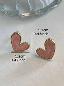 一对简约别致的精致心形耳环，甜美可爱，优雅大方，适合约会、送礼、日常休闲聚会、婚礼等场合，女士适用。 - 粉色 - 查看 4
