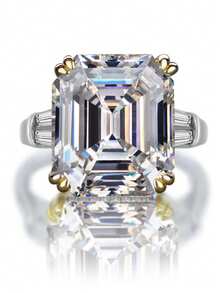XUJIA 1 pieza Anillo de cóctel de plata de ley 925 para mujer, con incrustación de circonita cúbica de alta calidad, disponible en color blanco/rosa/amarillo, tamaño 14x16mm, aproximadamente 15 quilates, regalo perfecto para bodas y fiestas - AB-R5S-002 - Ver 12