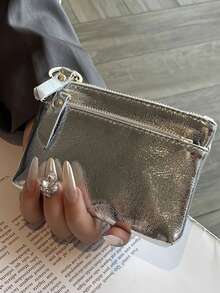 Luxury Shiny PU Women's Coin Purse, Elegant Silver Crackle Pattern Coin Pouch, PU Handbag, PU Car Key Holder, Shoulder Bag, Key Holder, Card Holder, Coin Wallet, Women's Cash Clip, Envelope Bag, 3-Layer Storage, Travel Accessory, Women, Perfect For Holiday, Birthday, New Year, Valentine's Day, Anniversary, Mother's Day And Father's Day Gifts For Family And Friends ,Travel Essential Bag - Multicolor - View 15