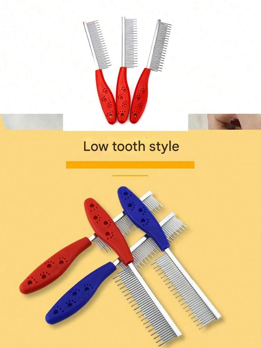 1 Pet Comb, Dog Comb, Cat Pin Comb, De-Shedding Comb, Double-Row Comb, Pet-Specific Comb, Pet Comb, Comb, Stainless Steel Single-Row Flea Comb, Small Animal Pet Supplies (Due To Different Batches, The Plastic Handle May Occasionally Have Slight Scratches, But This Does Not Affect Use) - Multicolor - View 1
