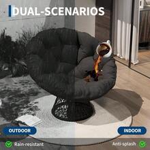 Beaully 37" Ergonomic Outdoor Oversized Papasan Chair - Extra-Thick Cushion, Sturdy Steel Frame, 360° Swivel, Footrest & Ottoman Included, Handwoven Wicker Rocker - Balcony, Backyard, Porch, Bedroom - Black - View 6