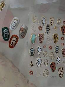 1Pc 5D Relief Retro Animal Leopard Zebra Cow Pattern Nail Stickers Simple Gold Edge Block Asterism Flower Decals Manicure Ornaments - Multicolor - View 5