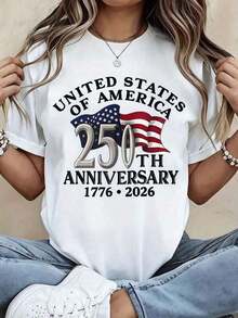 250th Anniversary USA Patriotic Graphic-Shirt Men - 1776-2026 Independence Day Design With American & 250 Years Text, Comfort-Fit Round Neck Short Sleeve Casual Tee, Washable A 4M9W - 白色 - 查看 5