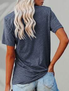 Double-Side 1pcs Women's Navy Blue Crew Neck T-Shirt Vintage Streetwear Style Van Dutch Logo And Dragon Graphic Print Short Sleeve Summer Breathable Tee Ideal For Daily Wear Family Gatherings Summer Trips And Festive Occasions - 藏蓝色 - 查看 4