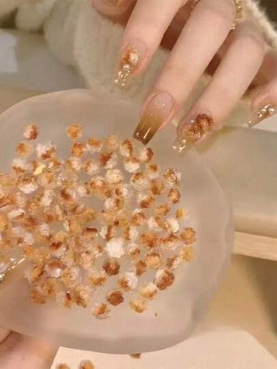 30pcs Caramel Rose Camellia Nail Art Decorations, 3D Flower Nail Accessories, Rhinestones, Elegant Nail Salon Supplies, Spring Limited Edition