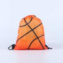 1pc Basketball Pattern Kids Outdoor Sports Drawstring Backpack, Cartoon Drawstring Pouch Suitable For Outdoor Activities - Orange Color - View 8