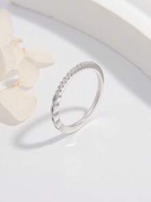 1pc Elegant & Chic 925 Sterling Silver Cubic Zirconia Hollow Twisted Ring, Fashionable Accessory For Dates, Parties, Daily Wear, Showcasing Charm, Gift - Silver - View 5