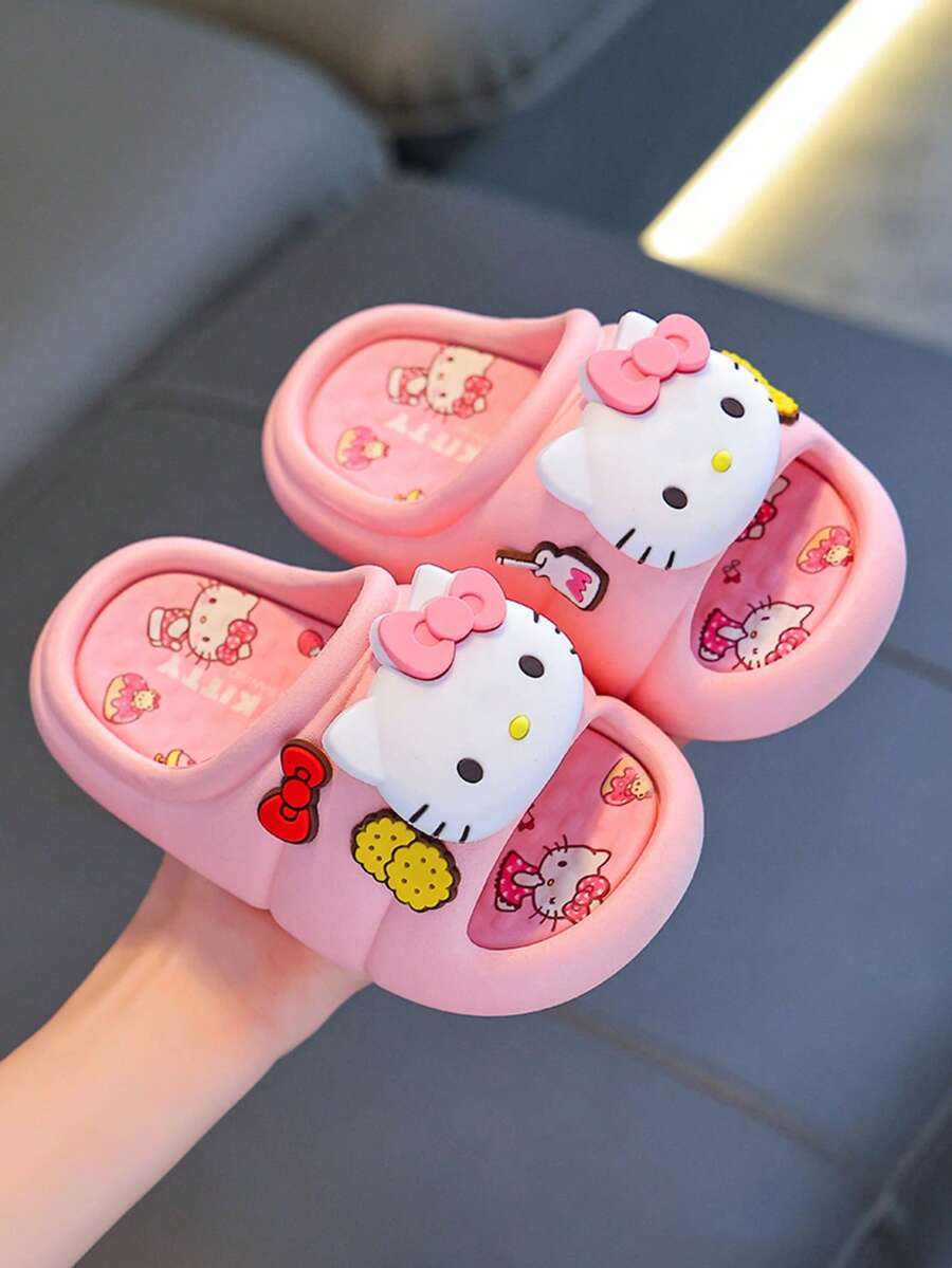 SANRIO 1 par de zapatillas de interior antideslizantes con diseño de dibujos animados lindos para niños, sandalias de ducha de verano para niñas