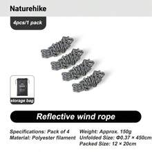 Naturehike 4件套 4.5米露营帐篷拉绳，带反光条，适用于夜间使用 - 彩色 - 查看 9