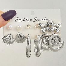 12件套女士贝壳蝴蝶结和CCB新款时尚耳环套装，适合日常佩戴 - 銀色 - 查看 5