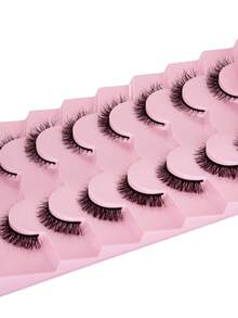 7 Pairs Short Faux Mink Cat Eye Style Natural False Eyelashes, Reusable And Comfortable, Suitable For Beginners, False Eyelashes - Black - View 4