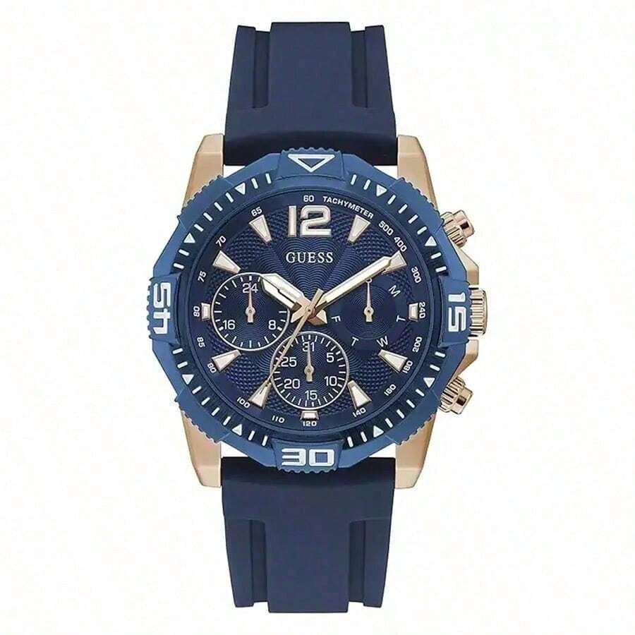 Guess Giles GW0211G1 Men's Silver Stainless Steel Quartz Casual Watch, Silver, Quartz Movement - Navy Blue - View 1