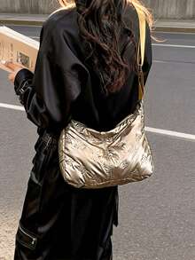 Bolso bandolera de mujer con patrón de rombos metálicos - Diseño de burbujas con relieve de mariposa, correa ajustable - Multicolor - Ver 7