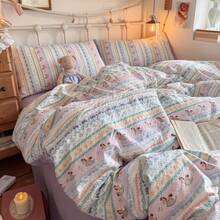 Bộ ga trải giường 4 món bằng vải chiffon mềm mại và thoải mái, họa tiết sọc hoạt hình dễ thương, thoáng khí và mềm mại, phù hợp cho mọi mùa, bao gồm 1 vỏ chăn, 1 ga trải giường, 2 vỏ gối, không kèm ruột chăn, thích hợp cho phòng ngủ, ký túc xá, nhà ở, nhiều kích cỡ khác nhau. - Nhiều màu - Xem 9