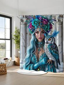 1/4pcs Diamond Crystal Queen Pattern Printed Waterproof Shower Curtain Set, Thick Polyester Anti-Mildew Bathroom Curtain With 12pcs Hooks, Non-Slip Mat, U-Shaped Mat And Round Toilet Lid Cover - A - View 6