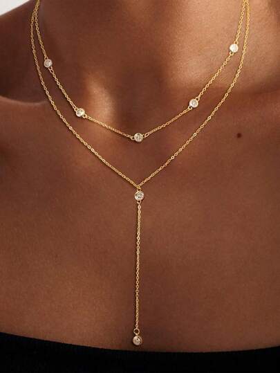 1pc Multi-Layer Crystal Long Necklace, Women's Party & Daily Fashion Decorative Necklace, Personalized Women Jewelry