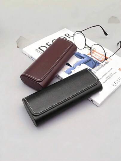 1个手工时尚PU眼镜盒，便携式近视眼镜盒