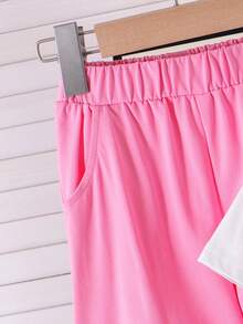 2pcs Young Girls Casual Cute Rhinestone Decor Short Sleeve T-Shirt + Pants Set, Lightweight Spring/Summer, Teenage Casual - White - View 5