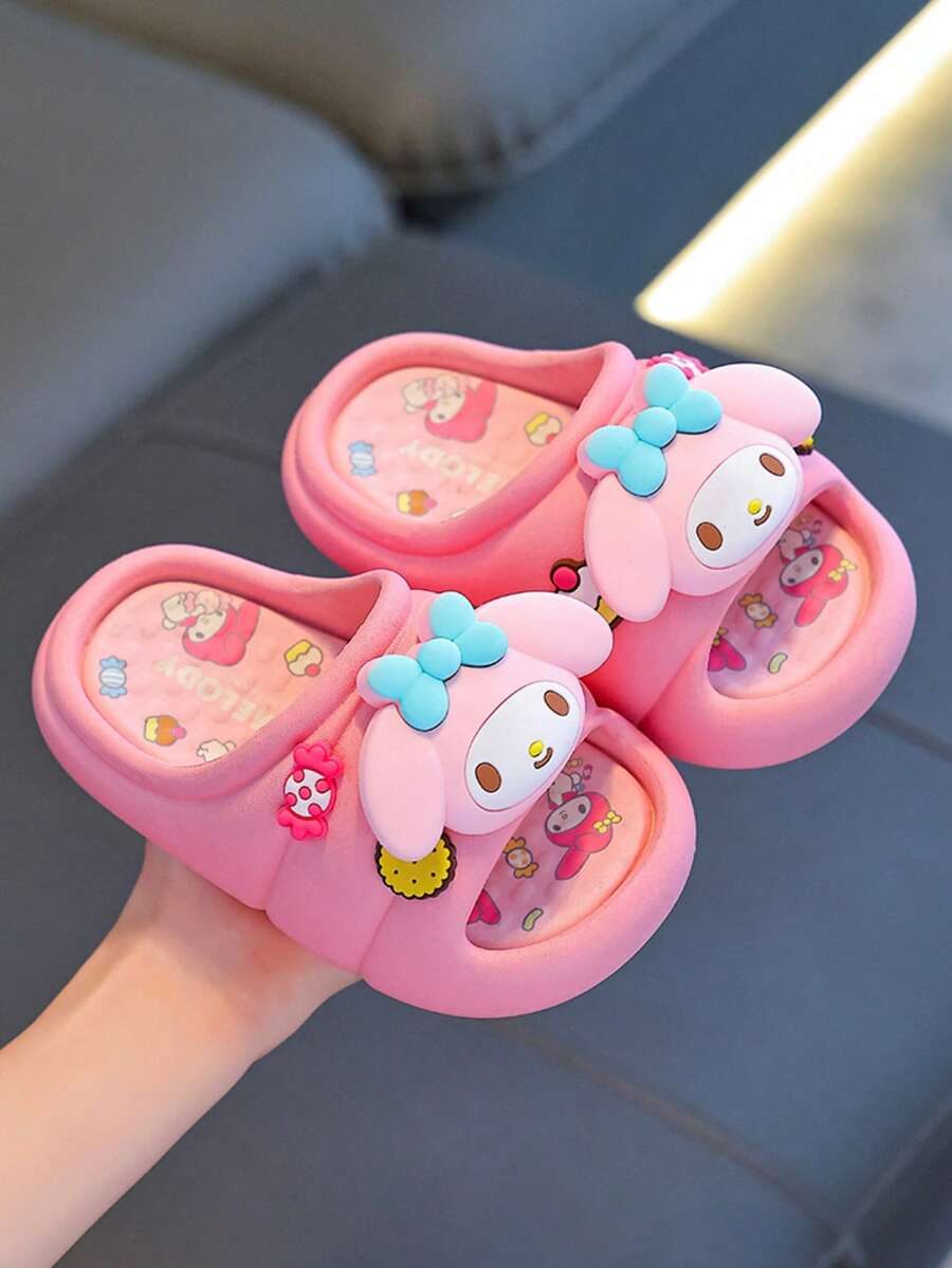 SANRIO 1 Pasang Sandal Dalam Ruangan Anti Selip Bergambar Kartun Lucu untuk Anak Perempuan, Sandal Mandi Musim Panas untuk Kamar Mandi