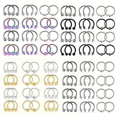 24pcs Minimalist Stainless Steel 16G Multi-Function Clip-On Earrings, Nose Rings, Rings, Cartilage Hoops, Horseshoe Nose Rings, Septum Rings, Daily Wear Piercing Jewelry Set For Women