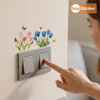 9.25inch X 12.8inch, 1pc SupSticker Fresh Spring Floral & Butterfly Pattern Switch Decorative Sticker, Vinyl/PVC Self-Adhesive Removable, Suitable For Decorating Switches In Living Room, Bedroom, Kitchen, Bathroom, Classroom, Dorm Wall