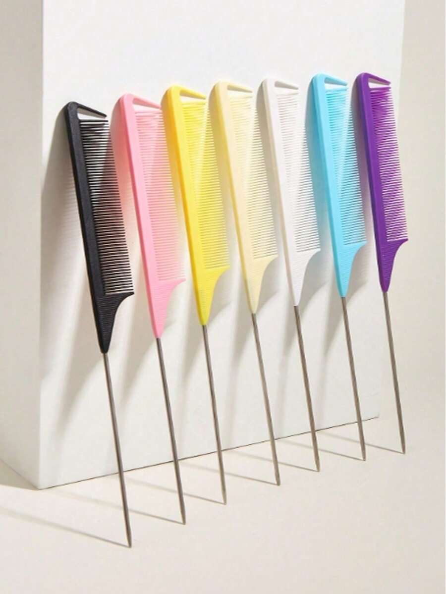 1/7pcs Professional Pointed Tail Comb, Rat Tail Comb, Sectioning Comb, Stainless Steel Tail Comb, Anti-Static Comb, Braiding Comb, Fine Tooth Rat Tail Comb, Shiny Tail Comb, Shiny Comb, Multi-Functional Regular Hair Comb