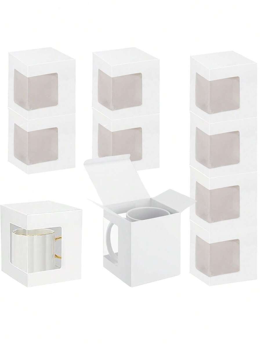 10pcs/1pcSmall White Packaging, 12OZ 15OZ Transparent Cups Wrapping With Clear View Window, Cupcake Christmas Ornament Box For Wedding - White - View 1