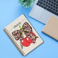1pc Sweet Cherry Leopard Bow Spiral Notebook | 5.5x8.3 Inches, High-Quality Inner Pages, Retro Fashion Design Diary, Durable Spiral Binding, Lined, Suitable As Gift And Daily Note-Taking - A5 - View 5