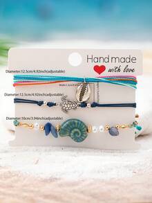 3pcs/Set Ocean Theme Shell & Turtle Pendant Bracelets, Handmade Bohemian Style Bracelets, Women Jewelry For Summer Beach Vacation - Multicolor - View 2