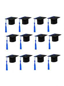 12pcs Mini Graduation Cap Tassels Bottle Cap Decor, Felt Made Colorful Tassel Mini Graduation Cap Miniature Graduation Party Decorations - Multicolor - View 13