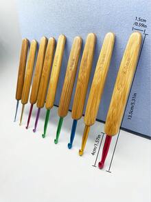 Conjunto de 9 Agulhas de Crochê Coloridas de Alumínio 2,0-6,0mm | Cabo de Bambu Polido à Mão com Design Ergonômico | Ferramentas de Artesanato DIY com Fio, Adequado para Decoração Boêmia, Criação de Presentes Personalizados e Projetos Artesanais | Para Entusiastas de Artesanato e Criadores de Presentes - Cabeça de cor carbonizada - Visão 7