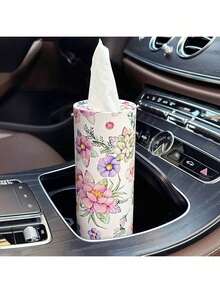 1pc Floral Car Tissue Box - Fits Round Cup Holder, Home & Travel, Comes With 50 Tissue Sheets - Small Flower Style a - View 9