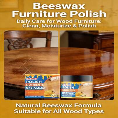 jakehoe Beeswax Furniture Polish - This Beeswax Furniture Polish Focuses On Comprehensive Daily Care For Solid Wood Furniture. With Natural Beeswax As The Core Ingredient, It Combines Cleaning, Moisturizing, Polishing, And Care Effects. It Gently Penetrates And Nourishes The Wood Grain, Deeply Locks In Moisture To Prevent Cracking, Easily Removes Surface Dust And Minor Stains, Quickly Enhances The Natural Luster Of Furniture, And Restores The Warm, Mellow Feel Of The Wood.